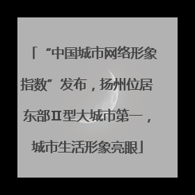 “中国城市网络形象指数”发布，扬州位居东部Ⅱ型大城市第一，城市生活形象亮眼