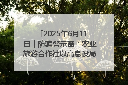 2025年6月11日｜防骗警示窗：农业旅游合作社以高息设局，集资380万